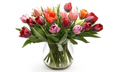 Fototapeta premium A bouquet of tulips arranged in a simple glass vase, radiating freshness