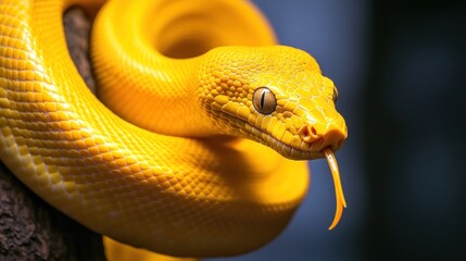 Fototapeta premium Close-up of a yellow snake with its tongue out.