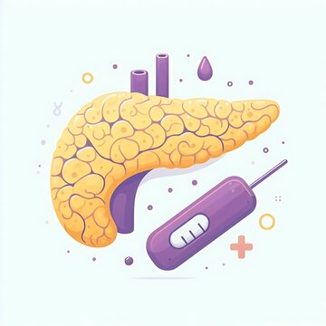 Diabetes, Pancreas (Insulin Production), flat illustration of human organs and systems, diseases, graphics for medical, hospitals, treatment posters, banners, flyers