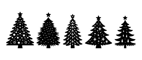 Obraz premium Christmas tree silhouettes black filled vector Illustration icon