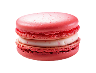 Macaron with a vibrant pink shell and creamy filling