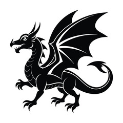 Black Silhouette of a Fierce Dragon with Wings Spread
