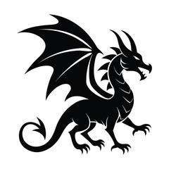 Black Silhouette of a Fierce Dragon with Wings Spread