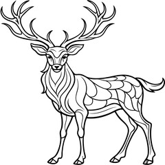 Graceful Deer with Flowing Antlers Elegant Line Art Vector