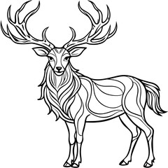 Graceful Deer with Flowing Antlers Elegant Line Art Vector