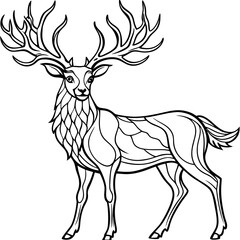 Graceful Deer with Flowing Antlers Elegant Line Art Vector