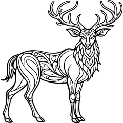 Graceful Deer with Flowing Antlers Elegant Line Art Vector