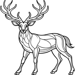 Graceful Deer with Flowing Antlers Elegant Line Art Vector