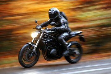 Fototapeta premium Fast Motorcycle Rider in Motion. AI generated illustration