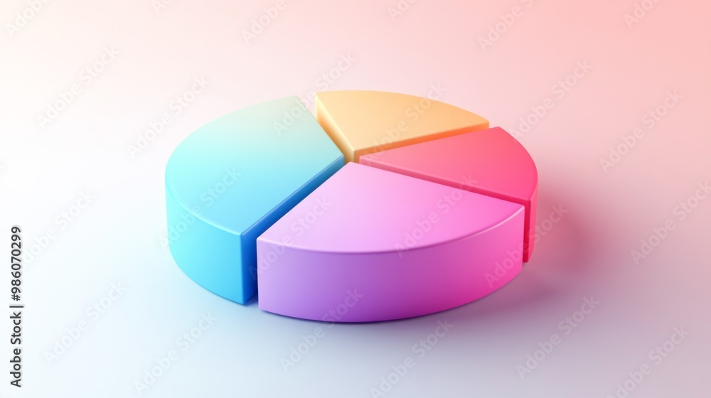Poster a dynamic 3d pie chart in gradient colors with each segment popping out slightly, symbolizing busine