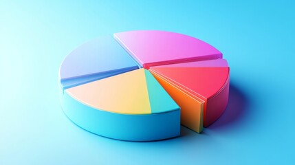 Obraz premium A dynamic 3D pie chart in gradient colors with each segment popping out slightly, symbolizing business divisions and their respective shares.