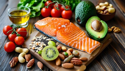 Quality choices for healthy fats: salmon, avocados, oils, and nuts focusing on selectivity and...