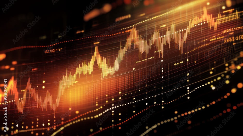 Fototapete a dynamic stock chart with candlestick patterns and fluctuating lines, symbolizing active market tra
