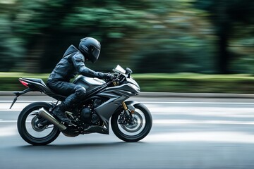 Fast Motorcycle Rider in Motion. AI generated illustration