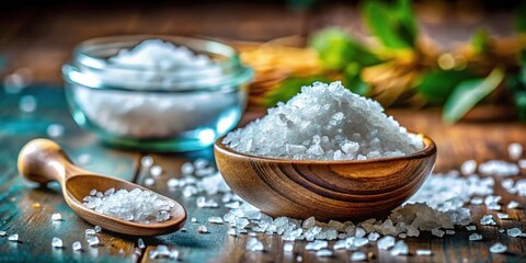 Fototapeta premium Salt embodies purity, preservation, and life, artistically arranged in a still life, where its crystalline beauty enhances the natural harmony of the surrounding elements.