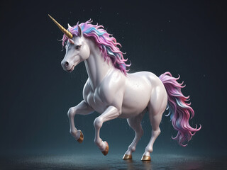 Naklejka premium Magic fairy tale character unicorn 3d illustration for girls. Magic fairy tale unicorn print for clothes, stationery, books, goods