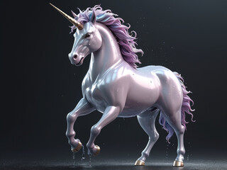 Naklejka premium Magic fairy tale character unicorn 3d illustration for girls. Magic fairy tale unicorn print for clothes, stationery, books, goods