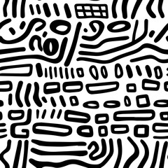 Black and white seamless pattern with doodle bold lines
