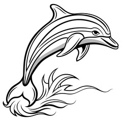 Graceful Dolphin in Fluid Line Art, Leaping from Water