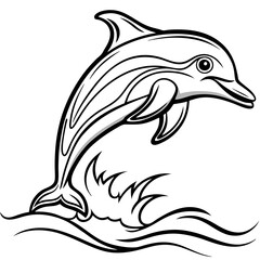 Graceful Dolphin in Fluid Line Art, Leaping from Water