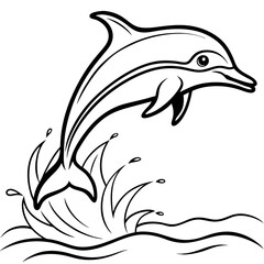 Graceful Dolphin in Fluid Line Art, Leaping from Water