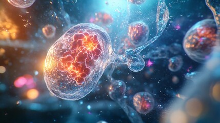 Intracellular Process: Lysosome Digesting Macromolecules Surrounded by ER and Golgi in Textured Cytoplasmic Environment with Soft Light Glow