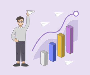 Financial Services, Business Strategy, Chart Analysis, Investment and Wealth Management concept line illustration.