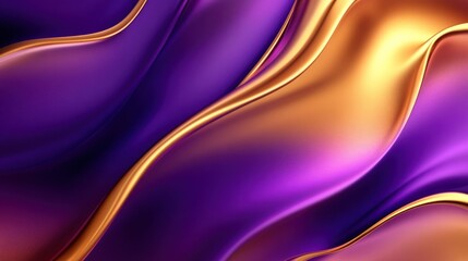 Obraz premium Abstract background of flowing golden and purple fabric with soft curves.