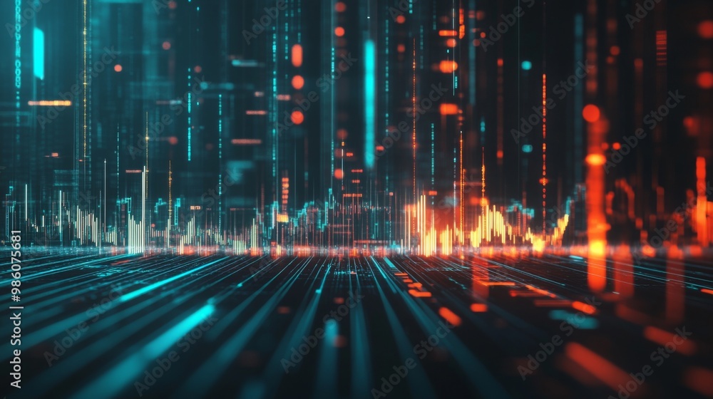 Aufkleber a futuristic stock market graph with moving lines and candlesticks, symbolizing high-frequency tradi