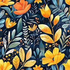 Floral Pattern with Yellow and Orange Flowers