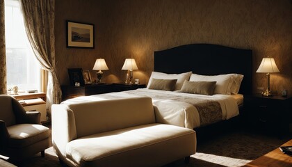 luxury bedroom design, elegant look, sofa, chair, nice setup