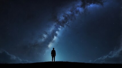 Fototapeta premium A starry night sky with a silhouette of a person gazin