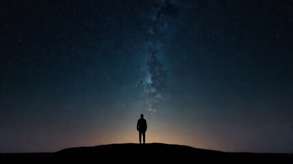 Fototapeta premium A starry night sky with a silhouette of a person gazin