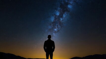 Fototapeta premium A starry night sky with a silhouette of a person gazin