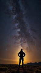 Fototapeta premium A starry night sky with a silhouette of a person gazin