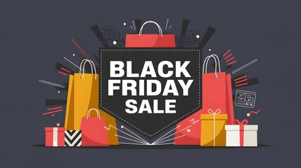 A banner for Black Friday Sale with a red and yellow shopping bag