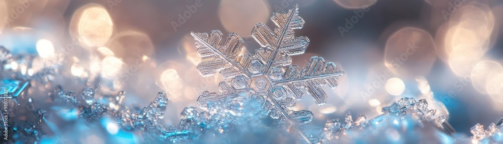 Poster glittering snowflake resting on sparkling tinsel, creating a magical winter scene filled with festiv