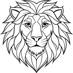 Lion Face Line Art Bold Angles and Smooth Curves in Vector Design