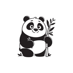 Cartoon Panda Vector - Nursery Art Line Drawing