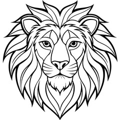 Obraz premium Lion Face Line Art Bold Angles and Smooth Curves in Vector Design