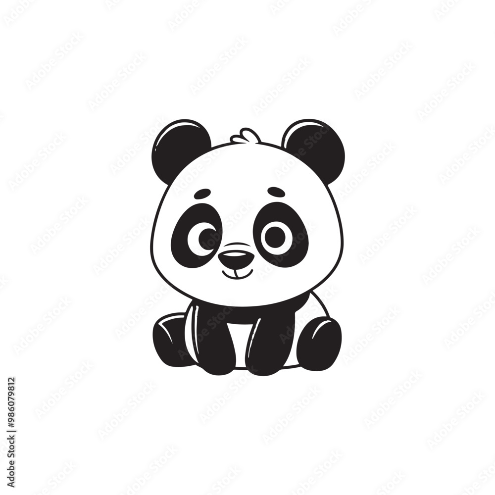 Wall mural Cartoon Panda Vector - Nursery Art Line Drawing