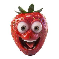 Obraz premium Quirky Strawberry Personified as a Happy Fruit with Teeth, On Transparent Background