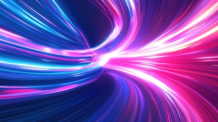 Abstract bright blue, pink and white light streaks background.