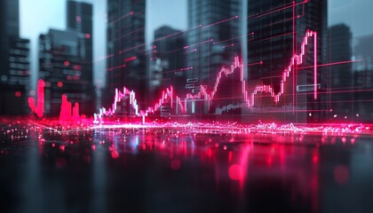 Abstract financial data chart with skyscrapers in background, Finance, Market Analysis