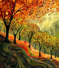 Autumn Forest Illustration With Abstract Design