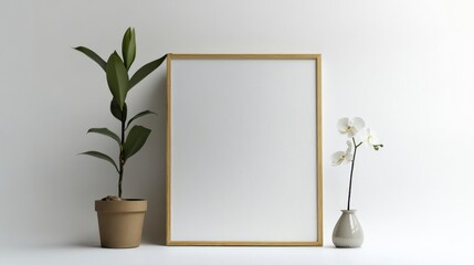 a simple light wooden frame with a blank white canvas