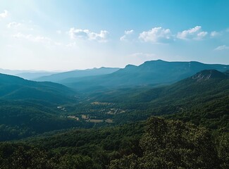 Aerial View of Lush Green Mountains and Blue Sky