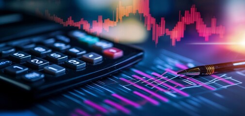 Calculator and graph paper, analyzing financial costs and rates, precise score evaluation