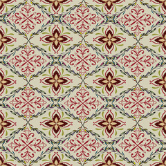 Brown leaf and flower pattern on a light green background.