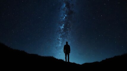 Fototapeta premium A starry night sky with a silhouette of a person gazin